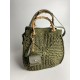 By Aynur Kos Rafya İpten Bambu Saplı Mozaik Model Haki Çanta