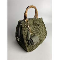 By Aynur Kos Rafya İpten Bambu Saplı Mozaik Model Haki Çanta