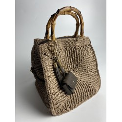 By Aynur Kos Rafya İpten Bambu Saplı Mozaik Model Craft Çanta