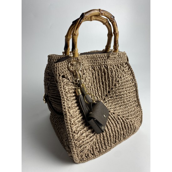 By Aynur Kos Rafya İpten Bambu Saplı Mozaik Model Craft Çanta