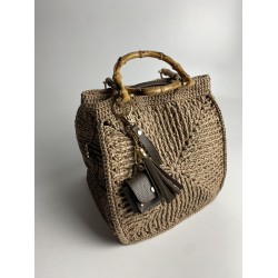 By Aynur Kos Rafya İpten Bambu Saplı Mozaik Model Craft Çanta