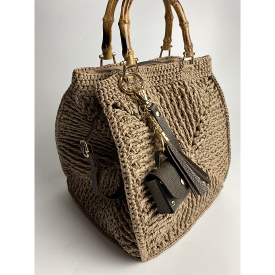 By Aynur Kos Rafya İpten Bambu Saplı Mozaik Model Craft Çanta