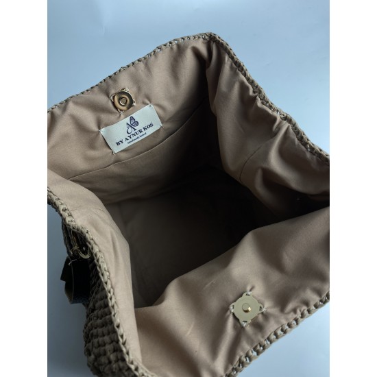 By Aynur Kos Rafya İpten Bambu Saplı Mozaik Model Craft Çanta