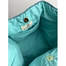 By Aynur Kos Rafya İpten Bambu Saplı Mozaik Model Mavi Çanta